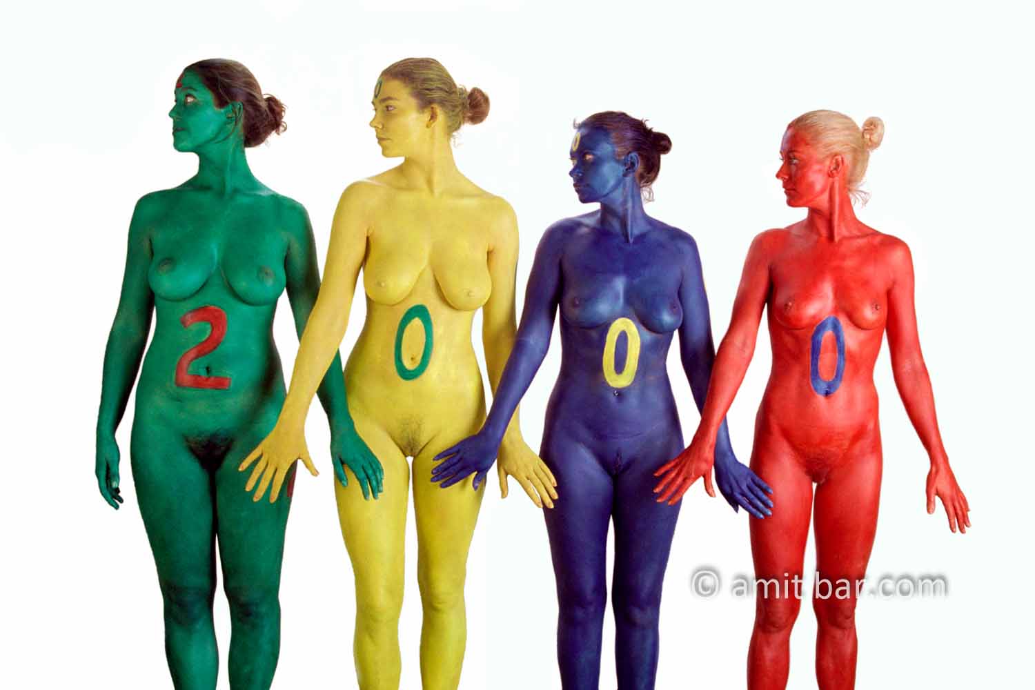 Millenium girls III: Four body painted girls are celebrating the mlilenium