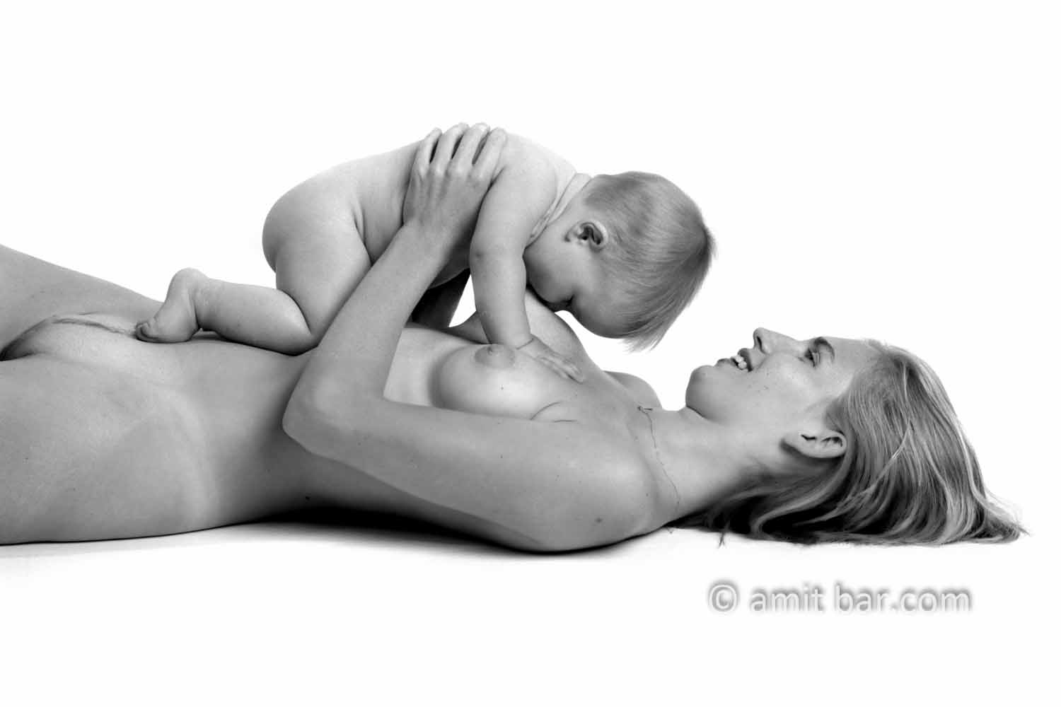 Mother and child III: Nude model with her son in my studio