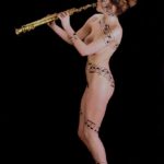 Music staff V: Body-painted model in music-notes