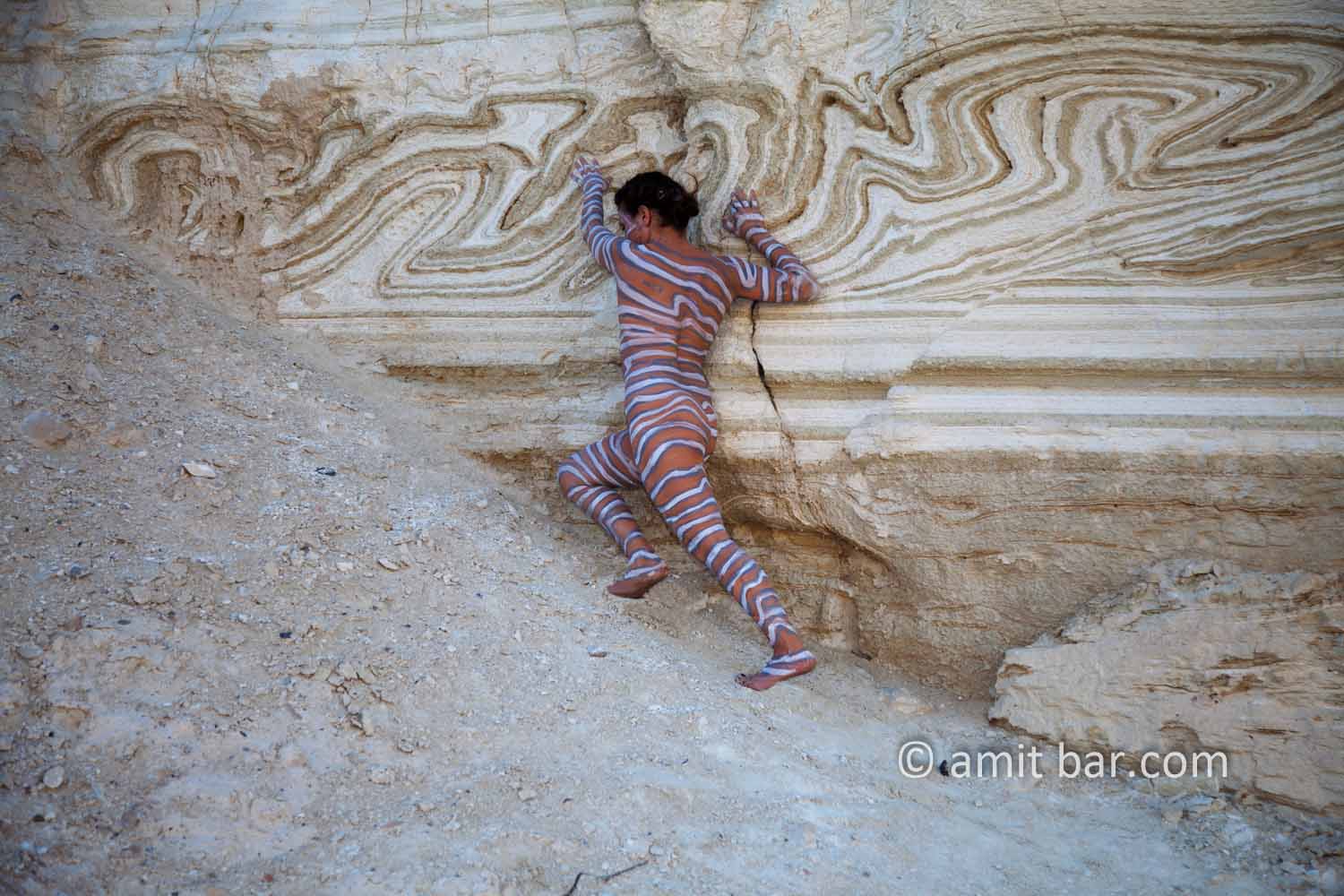 Nachal Prazim I: Body painted model at the desert of the Dead Sea, Israel. 