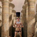 Nefertiti II: Body-painted model at the temple of Karnac, Thebes, Egypt
