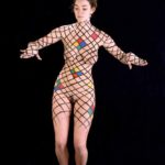 Network II: Body-painted model in network formwith addition of coloured patches