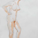 Nude figure leaning against a wall