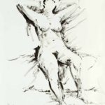 Nude figure leaning backwards. Black ink