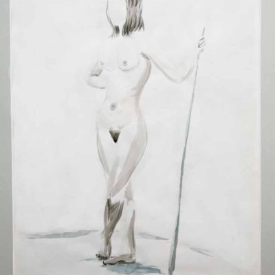 Nude figure leaning on a stick