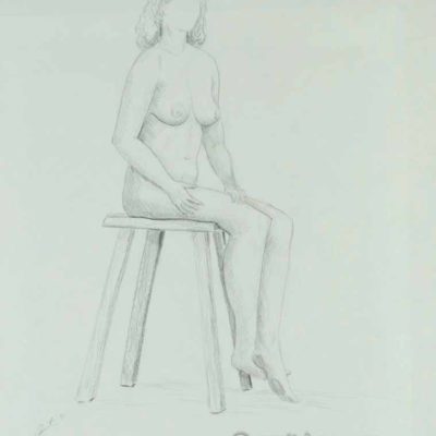 Nude figure on high stool