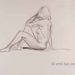 Nude figure turned away. Pencil drawing