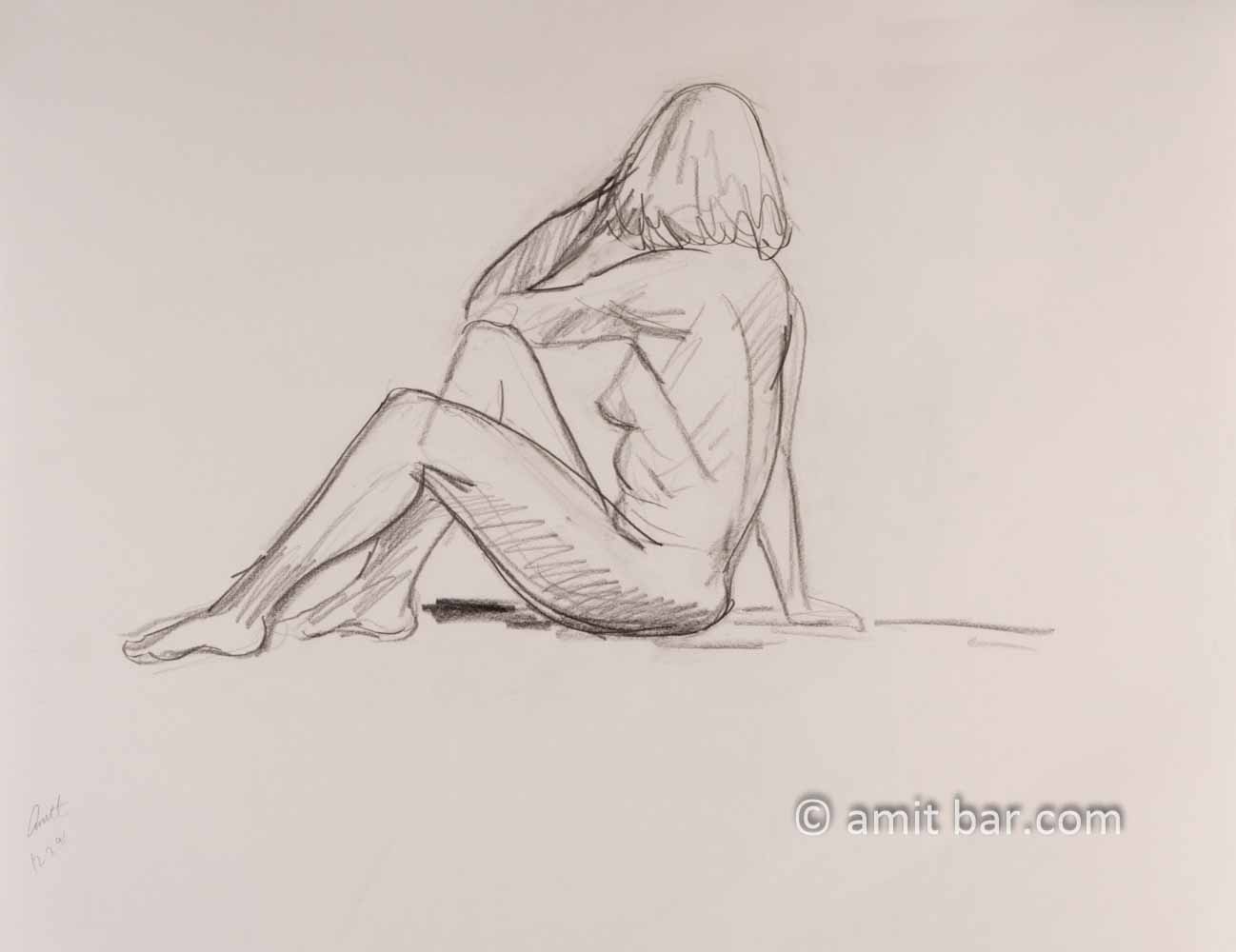 Nude figure turned away. Pencil drawing