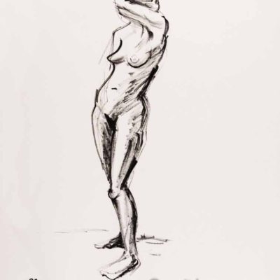 Nude figure with one arm behind head