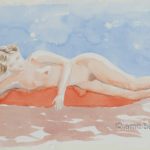 Nude in blue, brown and orange. Aquarel