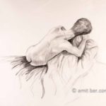 Nude man from behind. Pencil drawing