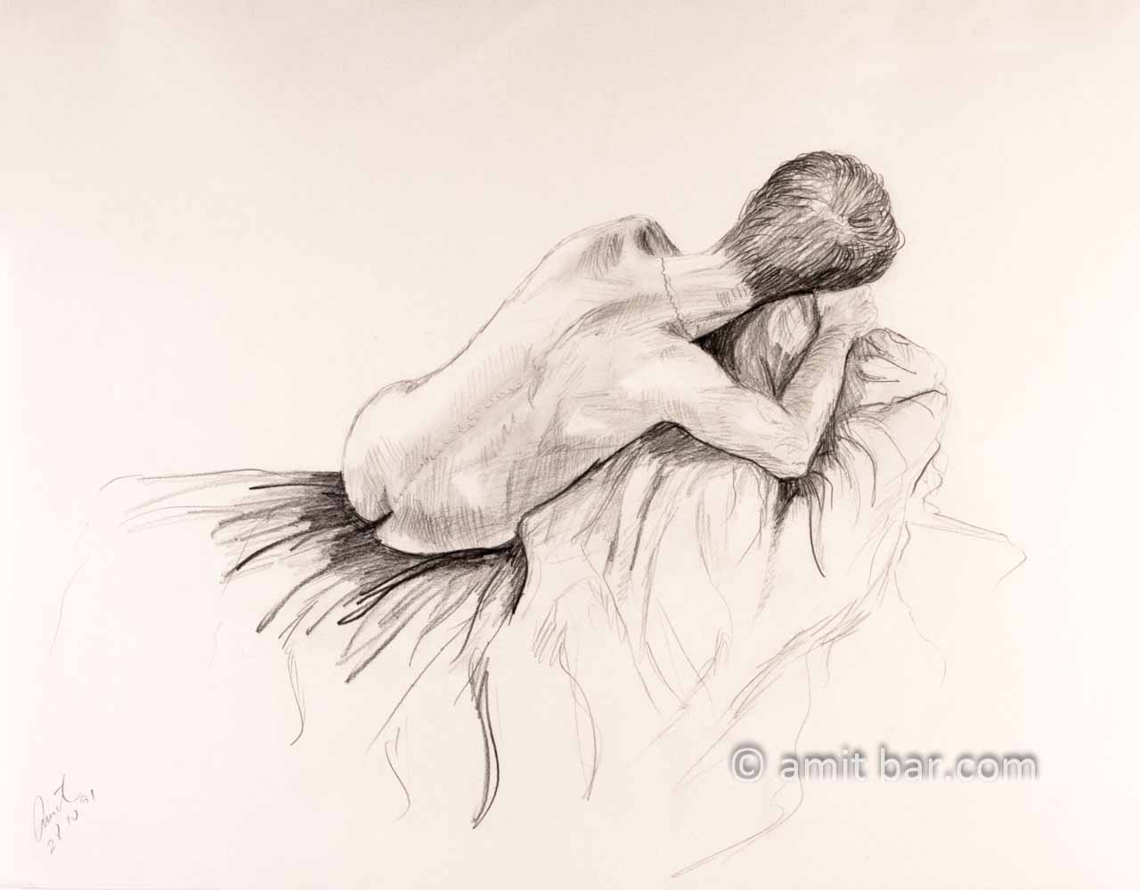 Nude man from behind. Pencil drawing