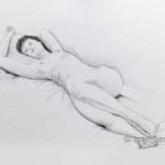 Nude model sleeping on a sofa. Pencil drawing