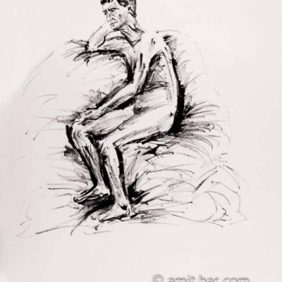 Nude old man on sitting cushion