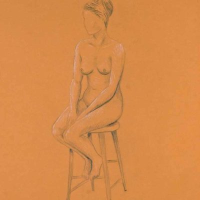 Nude woman on high stool