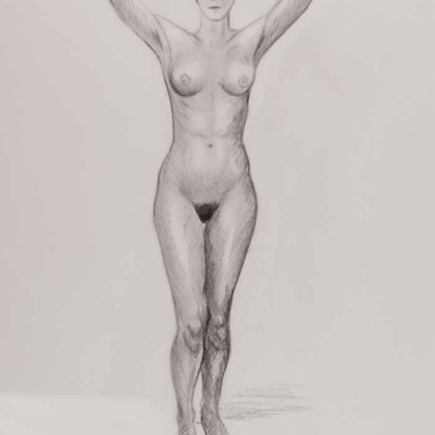 Nude woman with arms behind head