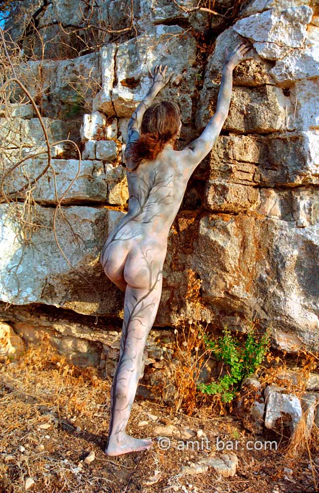 On the rocks II: Body-painted model in the Israeli nature