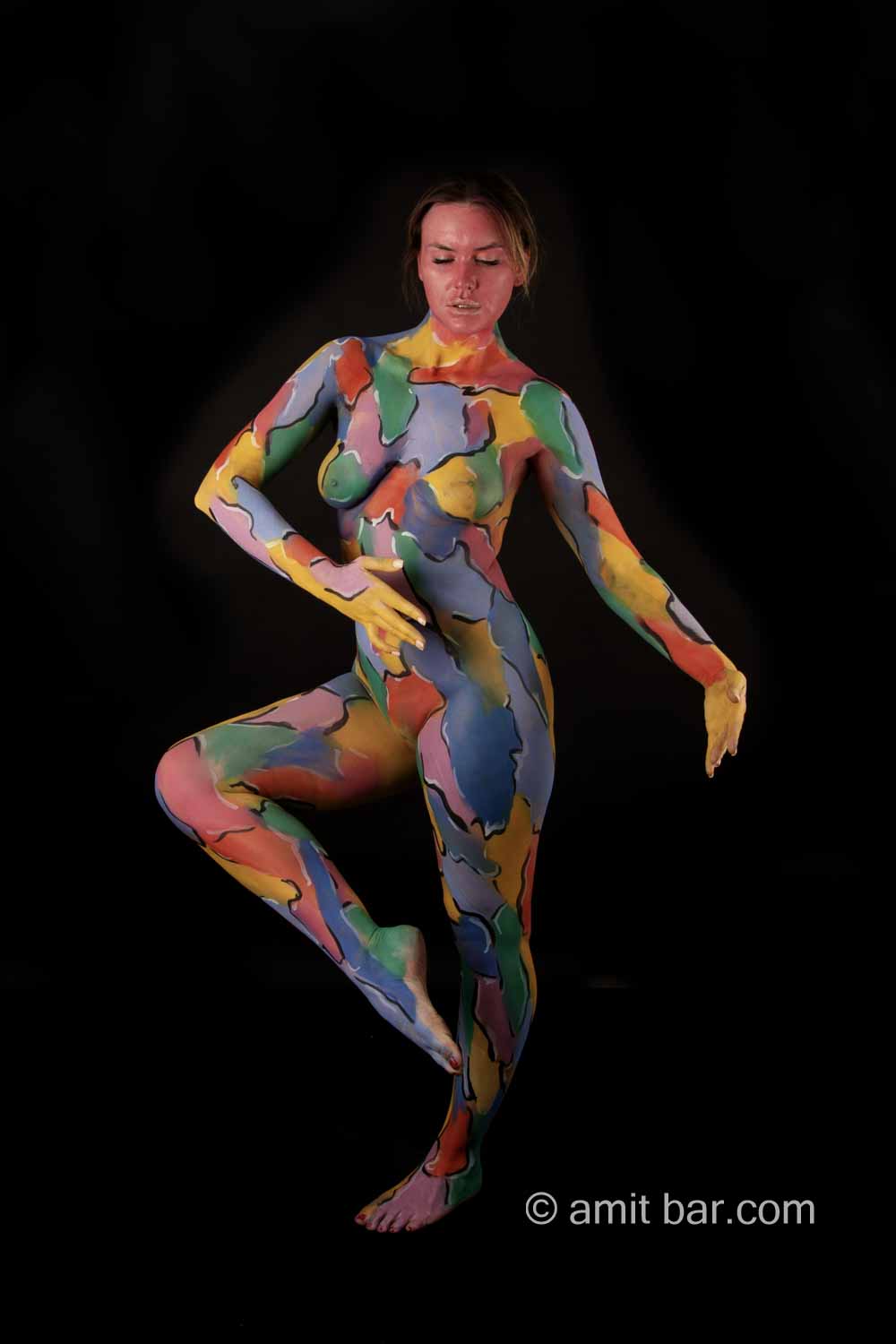 Painted Anna III: Model Anna is painted with different colored patches