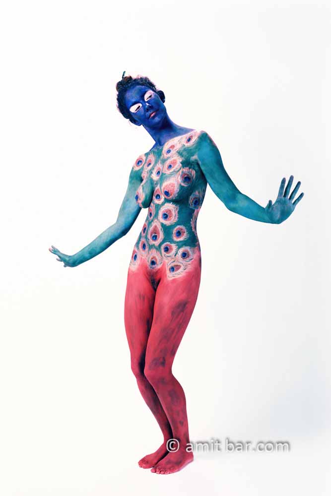 Peacock I: Body-painted model as a peacock
