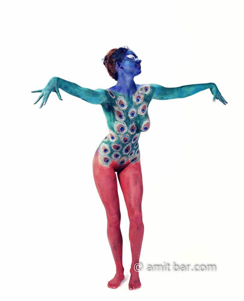 Peacock II: Body-painted model as a peacock