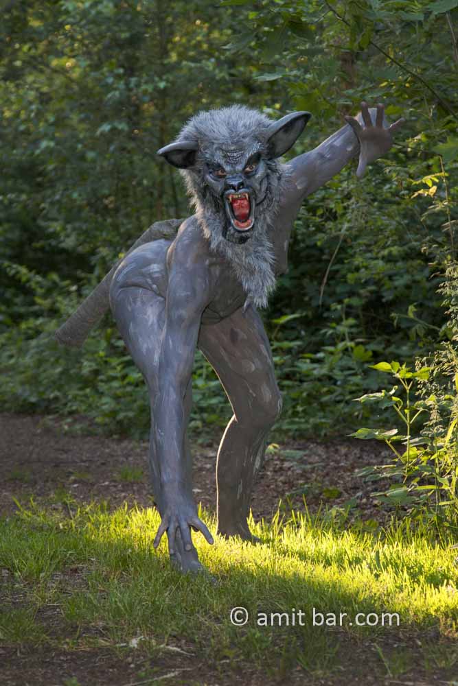 Peter and the wolf: body-painted model as a wolf