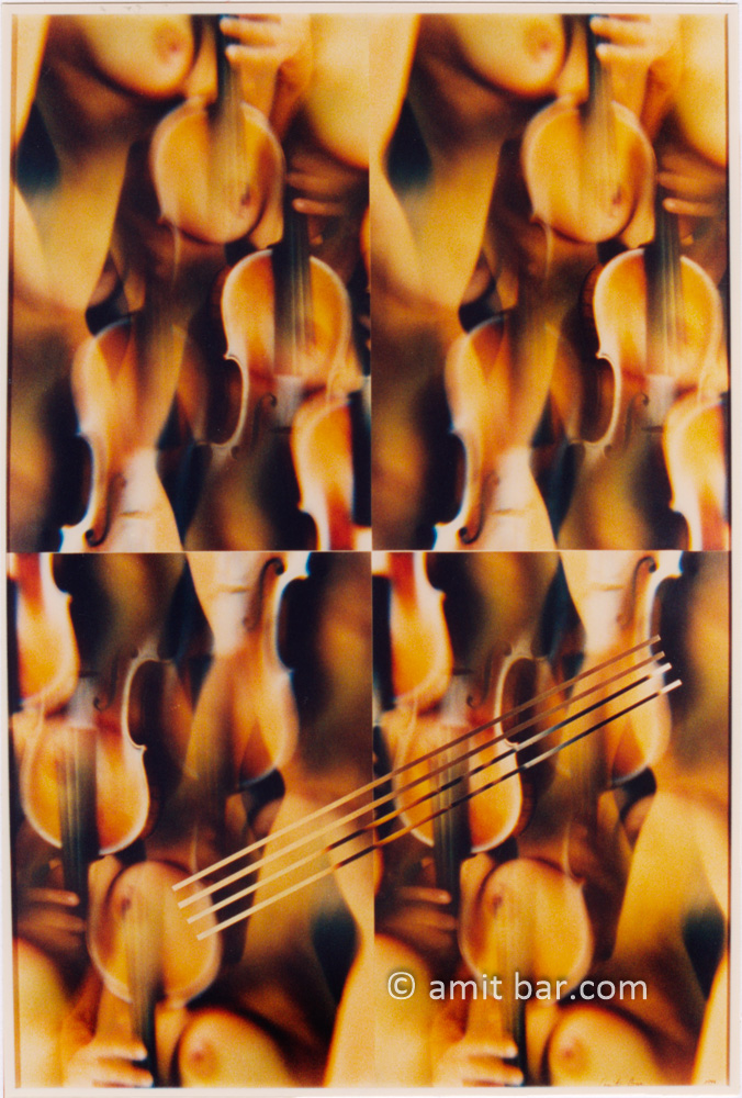 Quartet: Collage of nude model with a violin