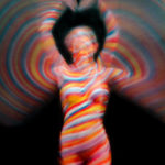 Rainbow II: Body-painted model in coloured stripes
