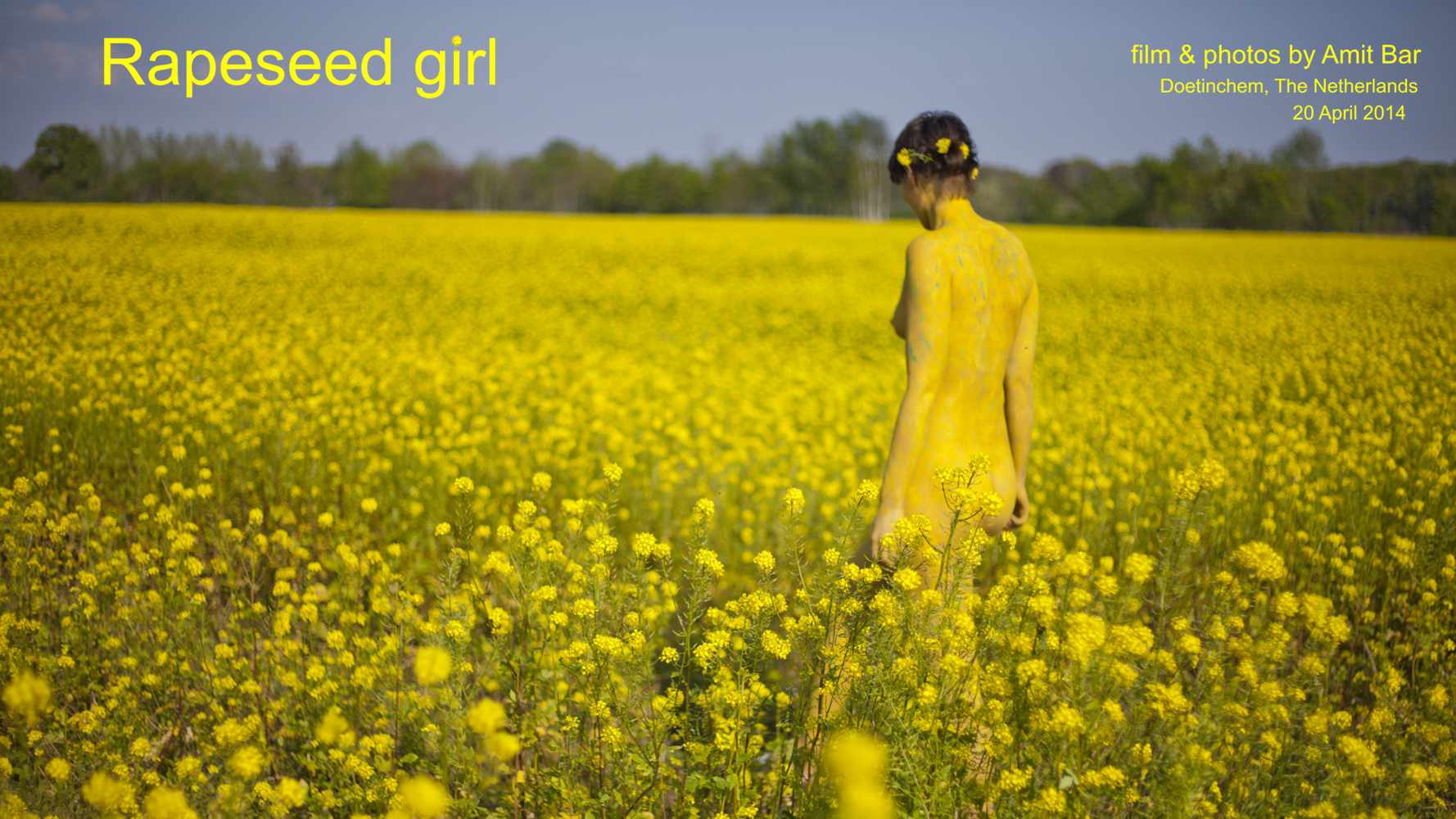 Rapeseed girl video: A rapseed field is beautiful, but is twice so beautiful when a body-painted girl is walking among the flowers.