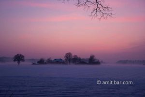 Red sky: A lonely farm house with red sky
