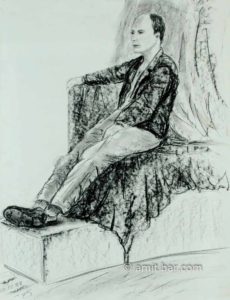 Seated man on wooden boxes