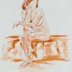 Seated nude figure. Pencil and aquarel