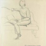 Seated woman on a sofa. Pencil drawing