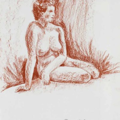 Sitting nude woman with hands right