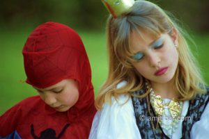 Spiderman and the princess: Two children in Purim masks