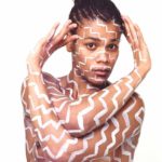 Stairs III: Portrait of a body-painted model in my studio