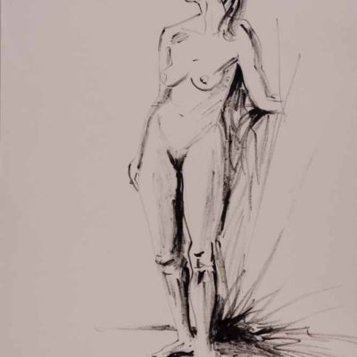 Standing nude in black lines