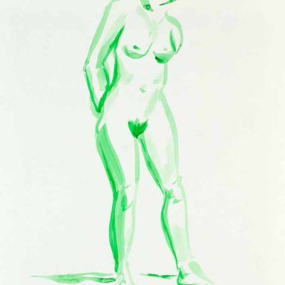 Standing nude in green