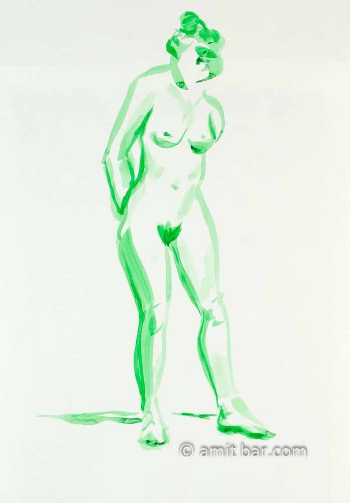 Standing nude in green. Aquarel