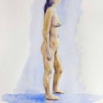 Standing nude looking left. Aquarel