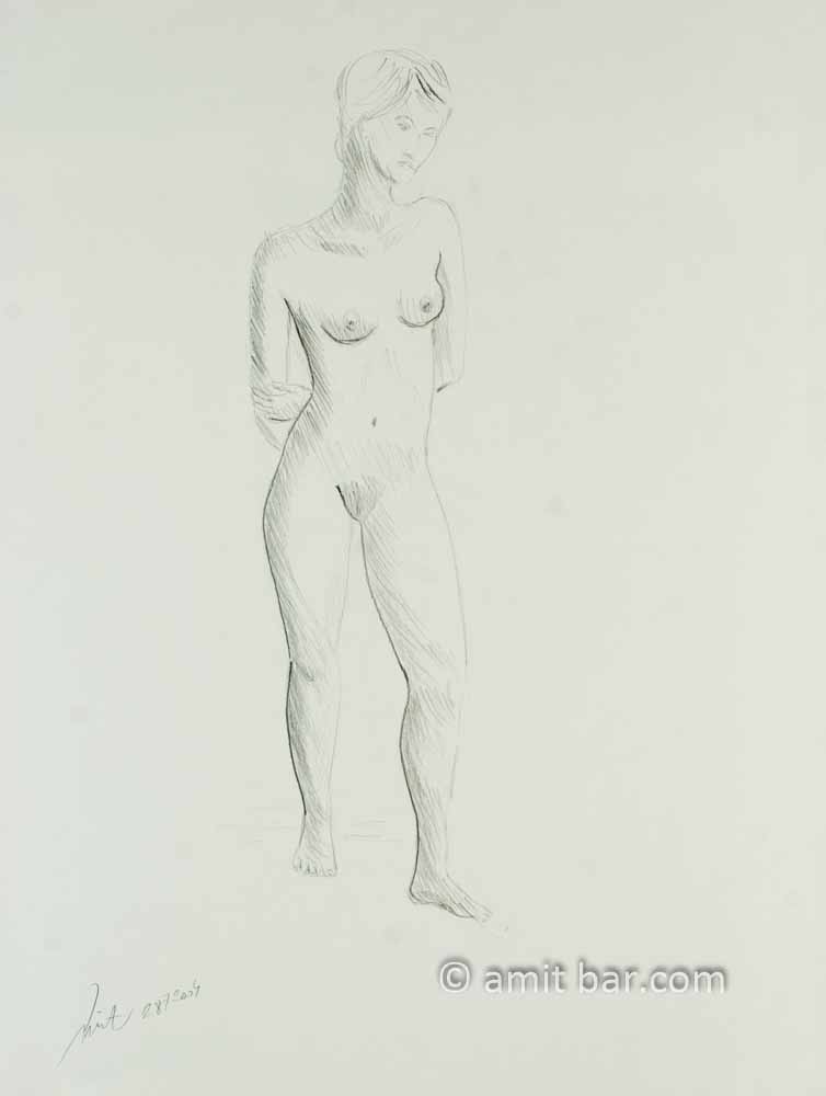 Standing nude model with hand behind her back 2. Pencil drawing