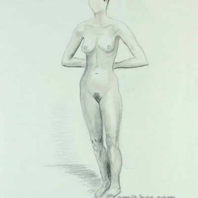 Standing nude model with hands behind her back 1