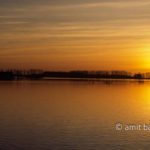 Sunset above flooded landscape at Doesburg, The Netherlands