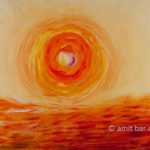 Sunset above sea. Acrylic painting