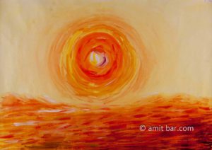 Sunset above sea. Acrylic painting
