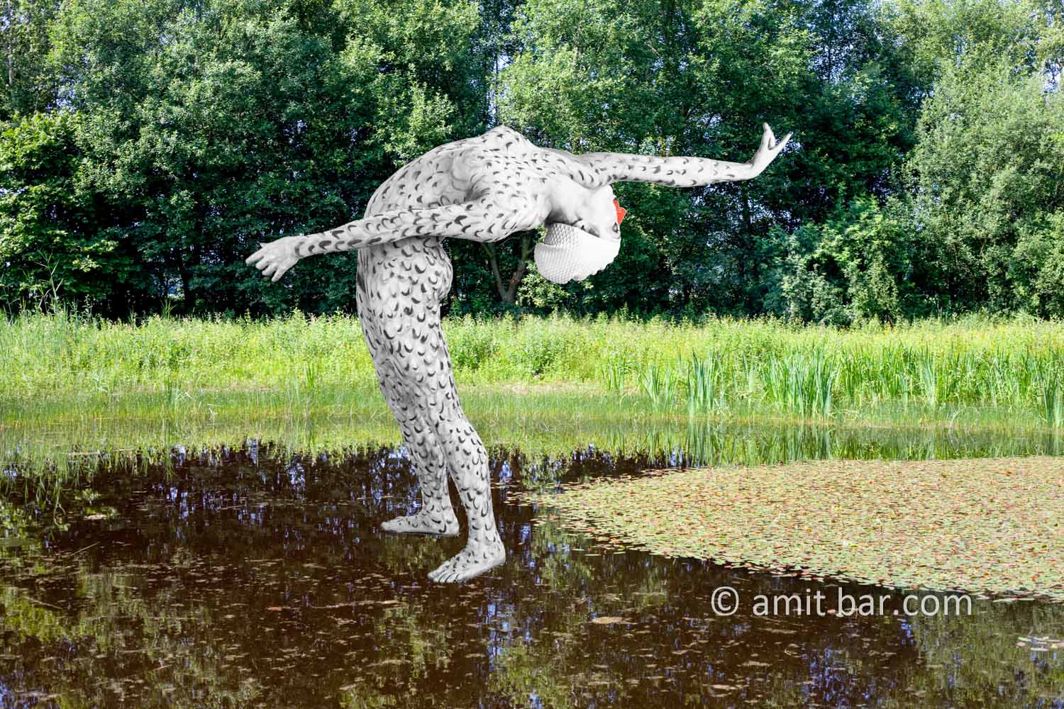 The swan: Body-painted model in te nature