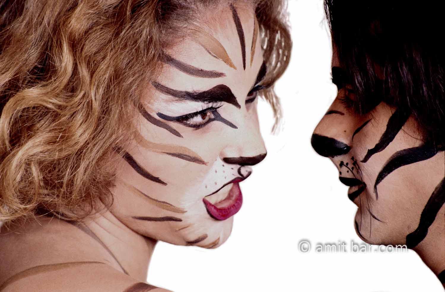 Tigers I: Male and female body-painted models in tigers stripes