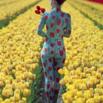 Tulips II: Body-painted model with tulips in the fields