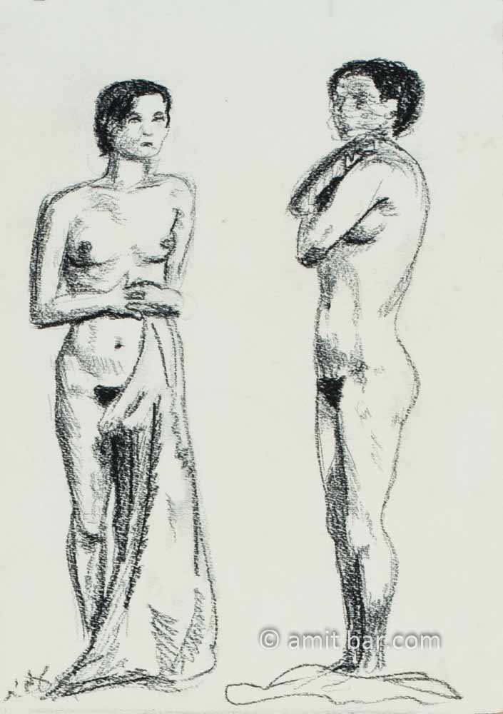 Two nude figures in Charcoal