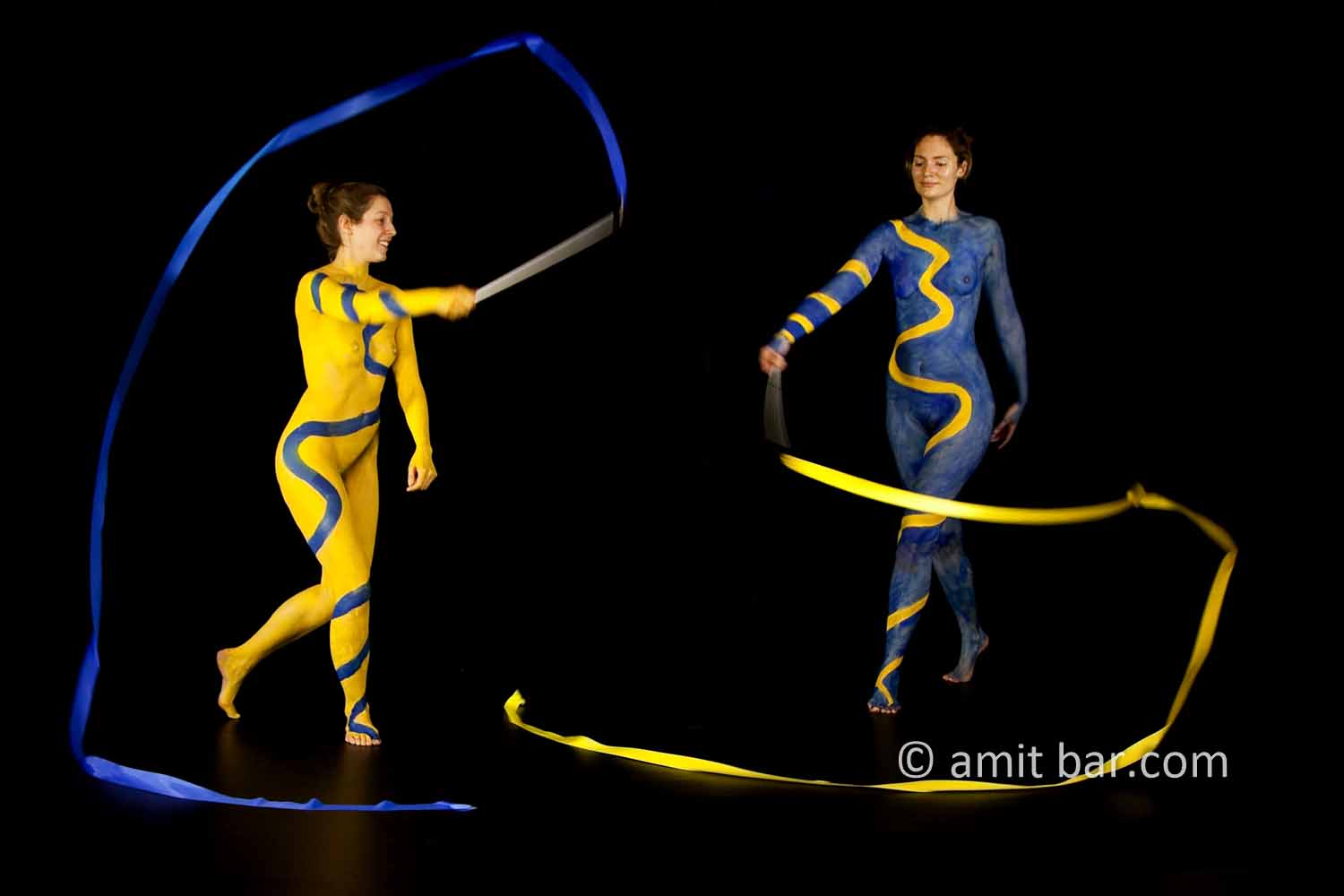 Two ribbons II: body-painted dancers with ribbons