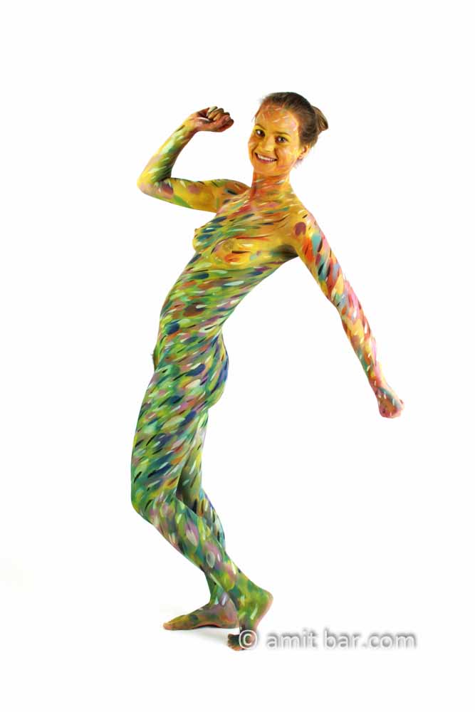 Variations I: body-painted model in colored stripes
